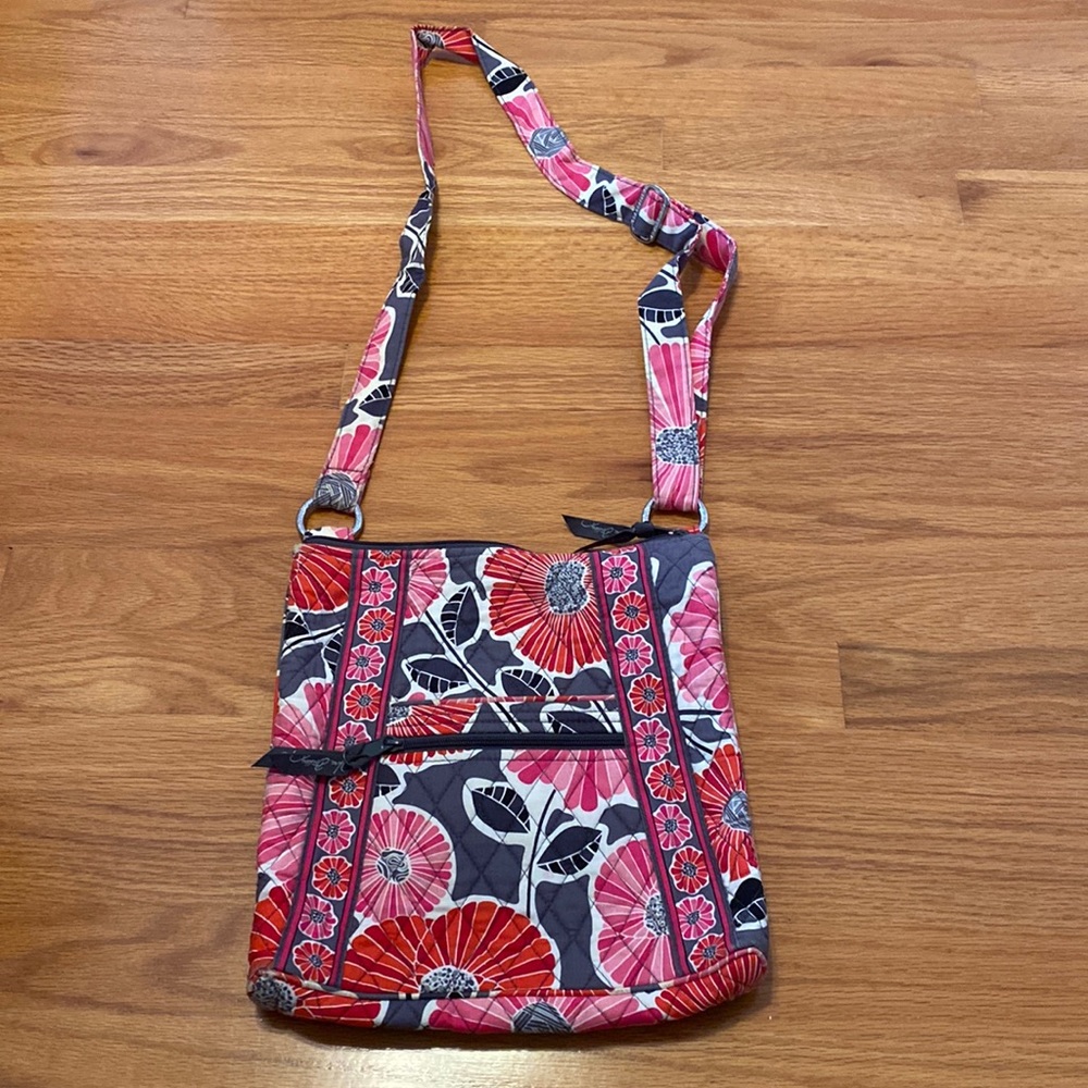 Vera Bradley Pink and Gray Floral Cross Body Purse